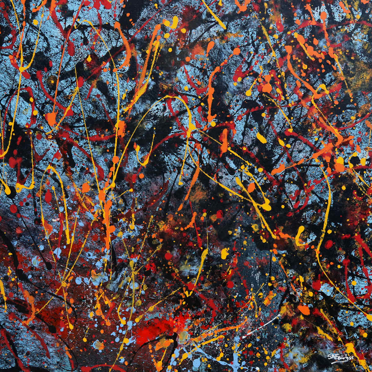 large abstract painting in Jackson Pollock style