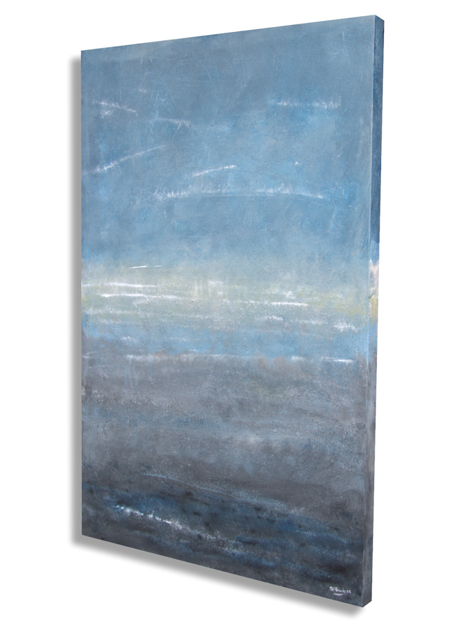 Large abstract landscape painting in grey